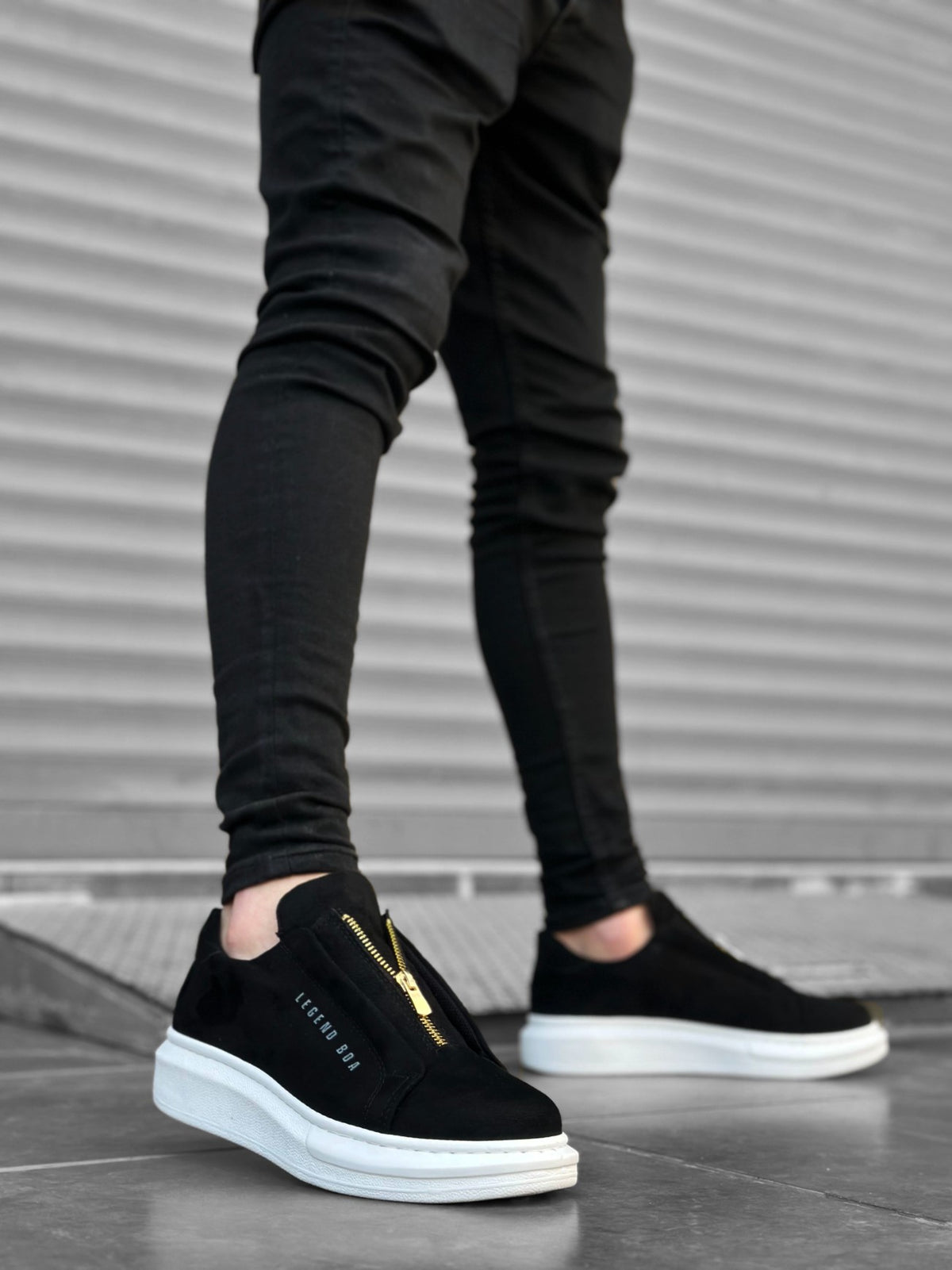 BA0310 BOA Thick Suede High Sole Zipper Black White Men's Sneakers Shoes - STREETMODE ™