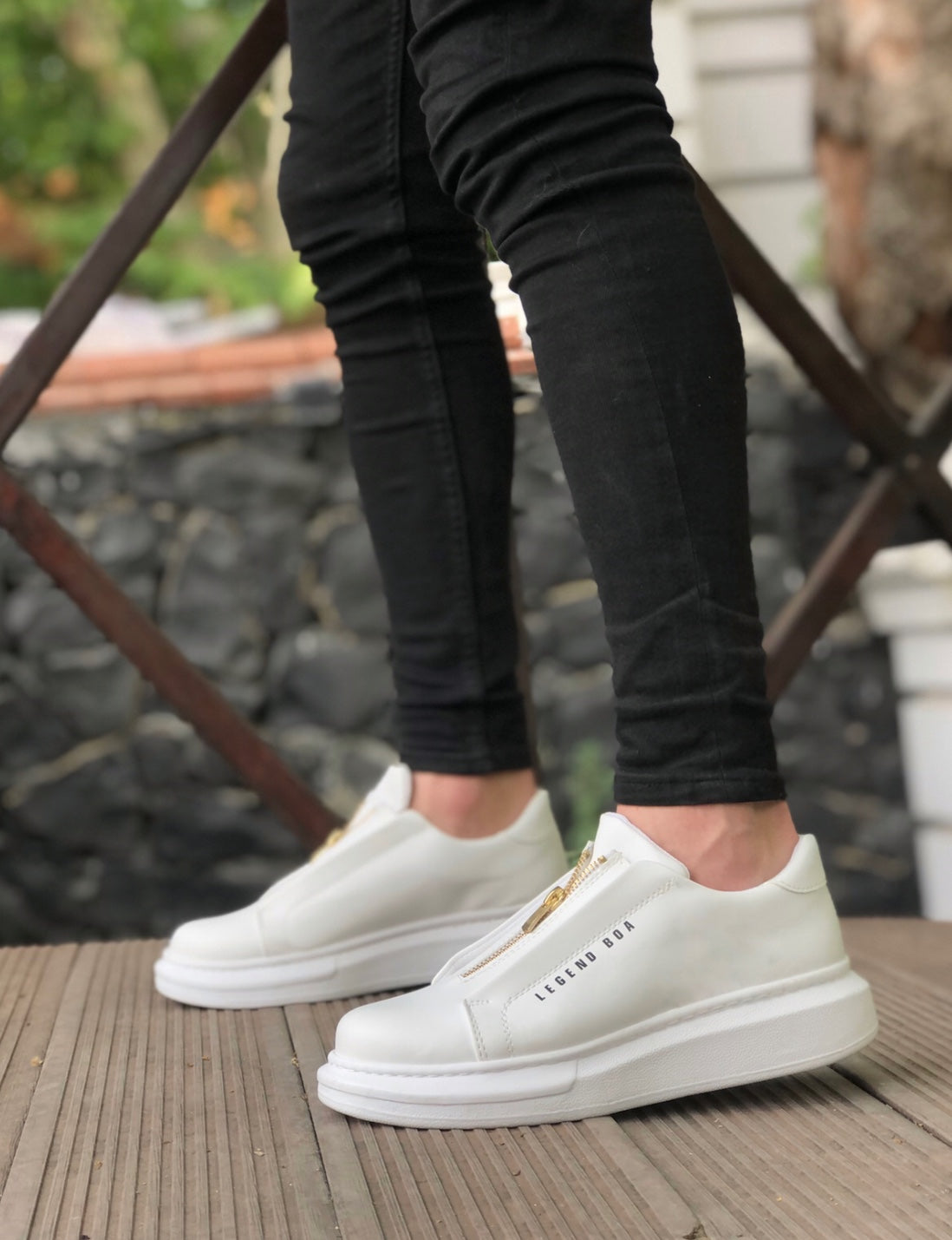 BA0310 Thick High Sole Zippered White Men's Shoes - STREETMODE ™
