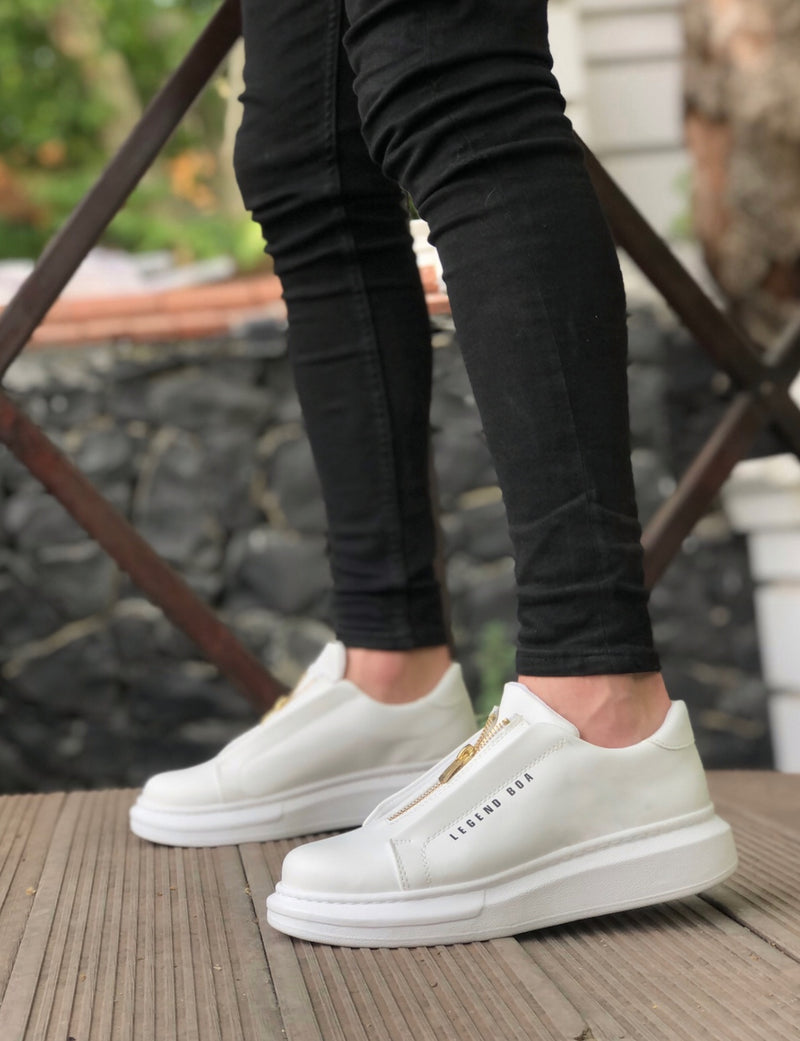 BA0310 Thick High Sole Zippered White Men's Shoes - STREETMODE ™