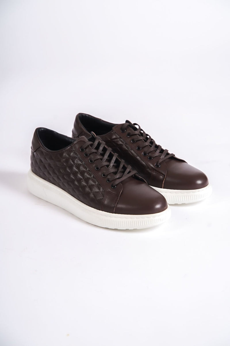 BA0311 Inside Out Genuine Leather Quilted Patterned Lace-Up Brown Classic Men's Shoes - STREET MODE ™