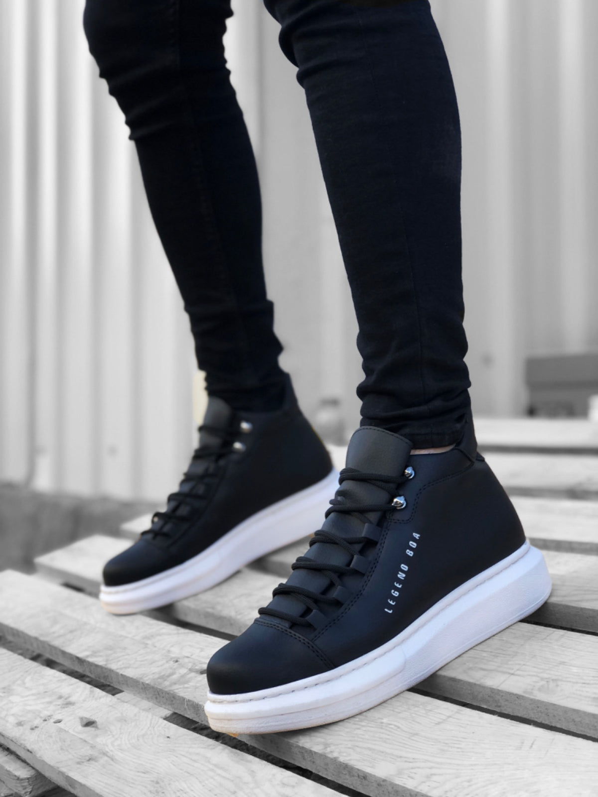 BA0312 Lace-up High Black and White Sole Men's Style Sports Boots - STREETMODE ™