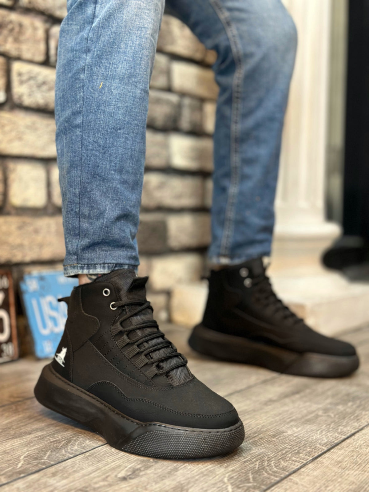 BA0318 Lace-up Men's High Sole Black Sole Sports Boots - STREETMODE ™