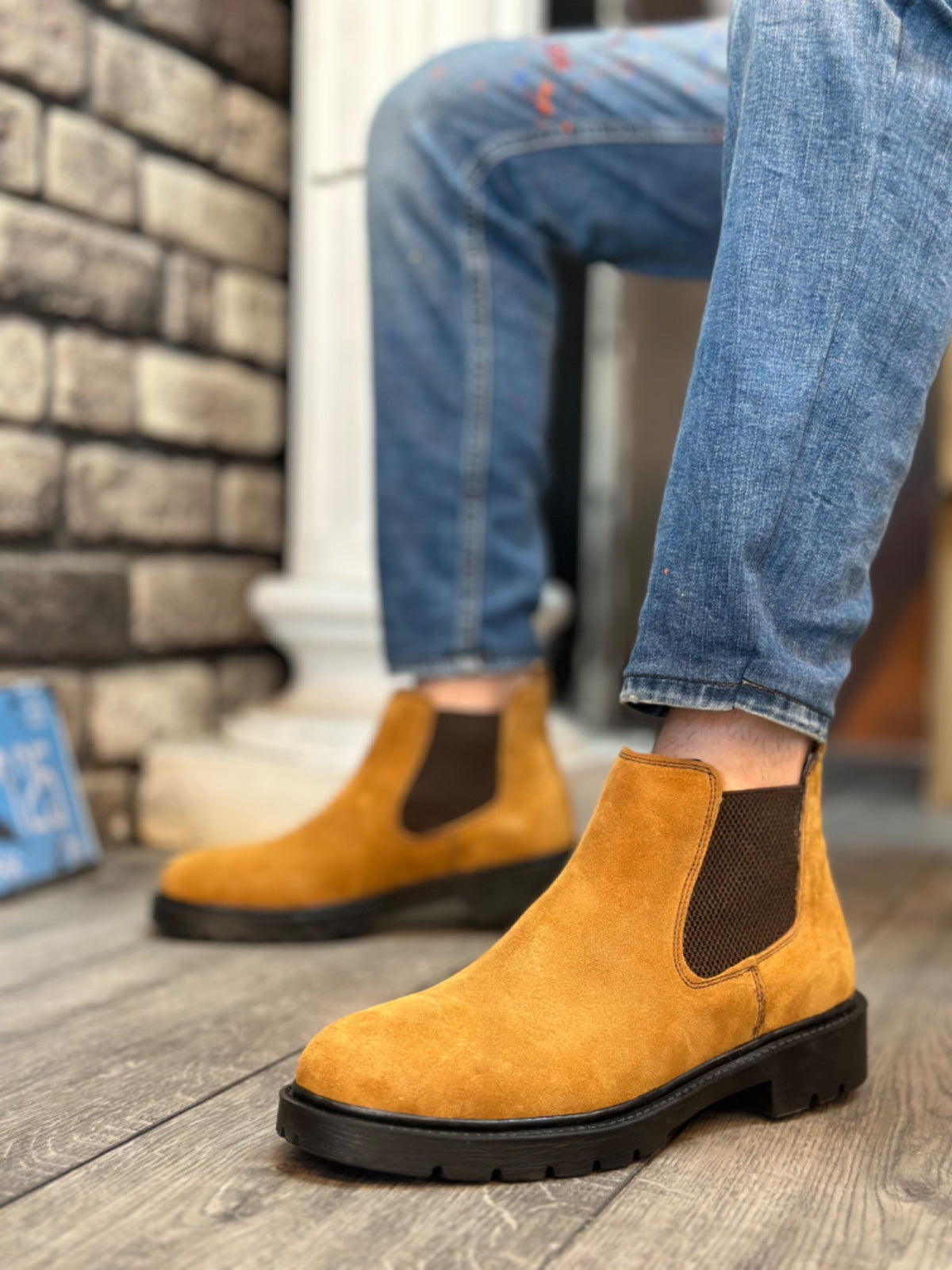 BA0319 Inside and Outside Genuine Leather Camel Suede Men's Sports Half Ankle Boots - STREETMODE ™