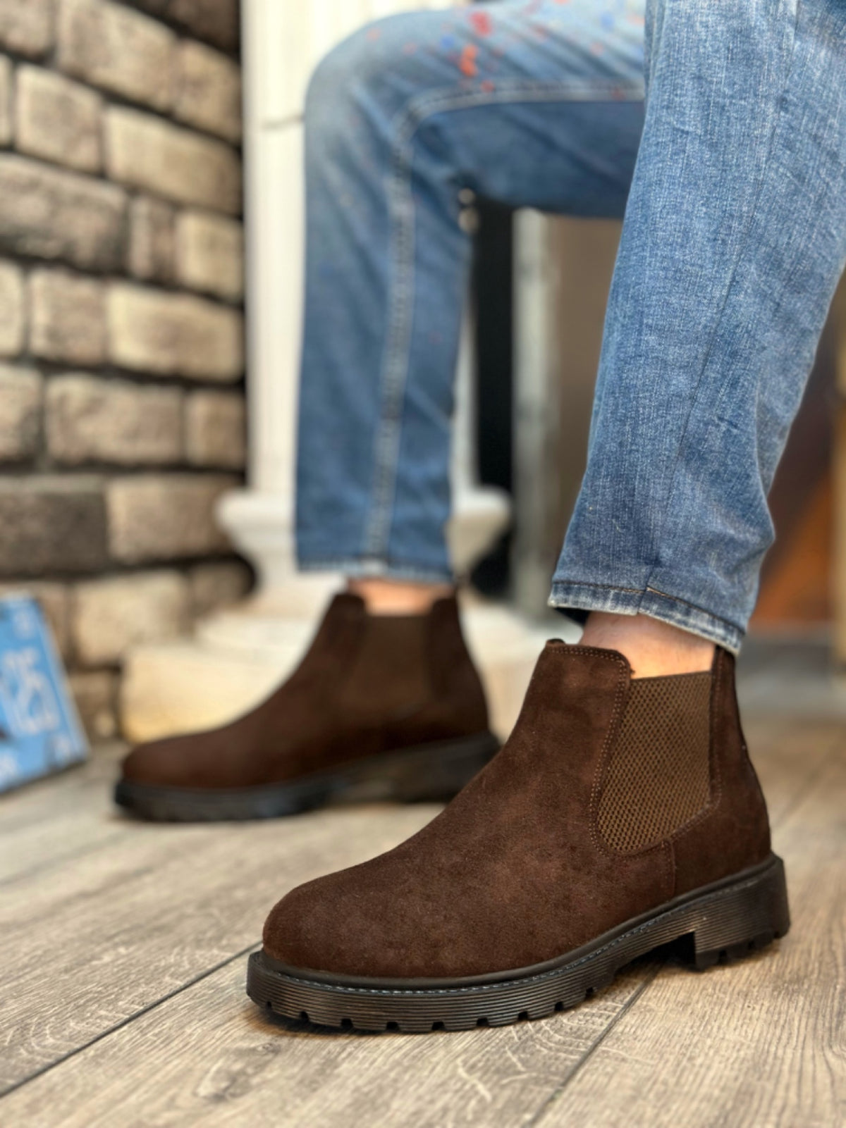 BA0319 Inside and Outside Genuine Leather Brown Suede Men's Sports Half Ankle Boots - STREETMODE ™