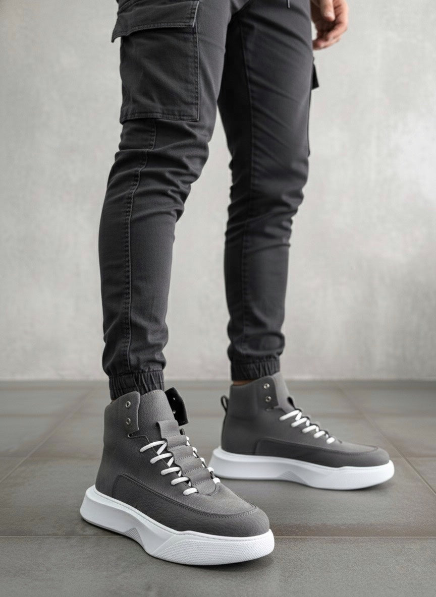 BA0321 Hidden Laced Men's Smoke White Sole Sports Boots