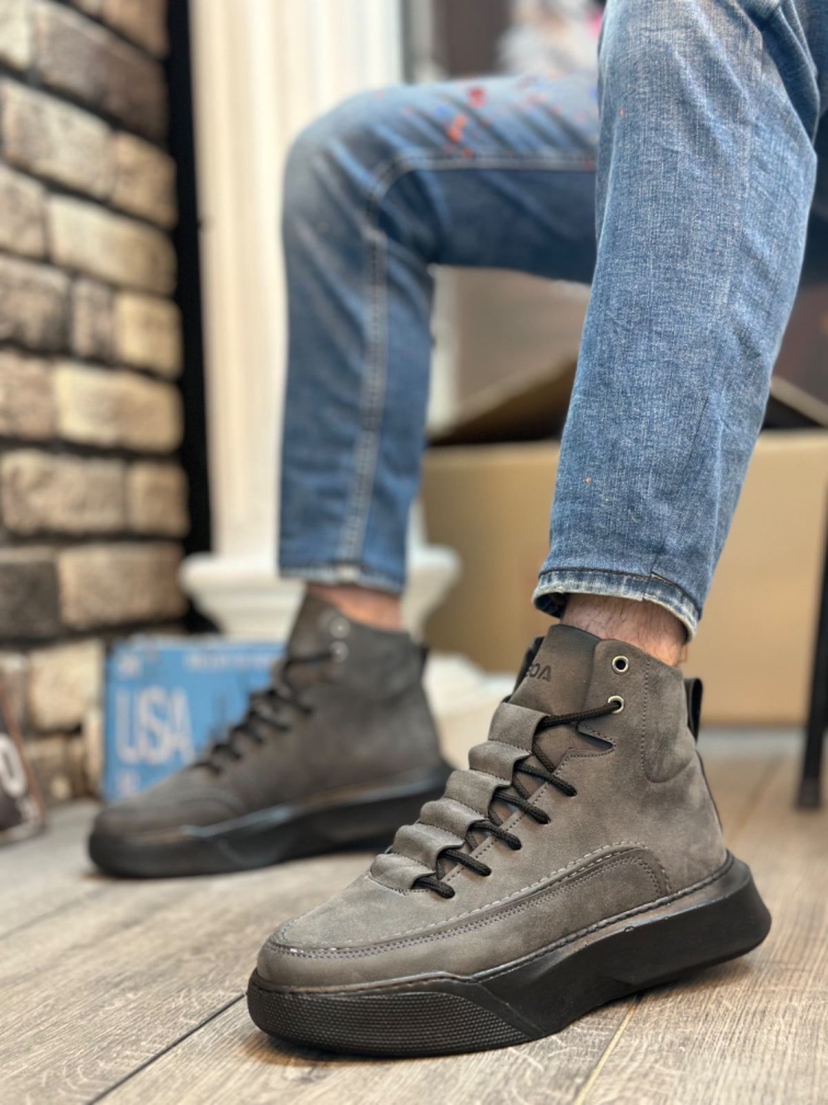 BA0321 Hidden Lace Men's High Sole Smoked Sports Boots - STREETMODE ™
