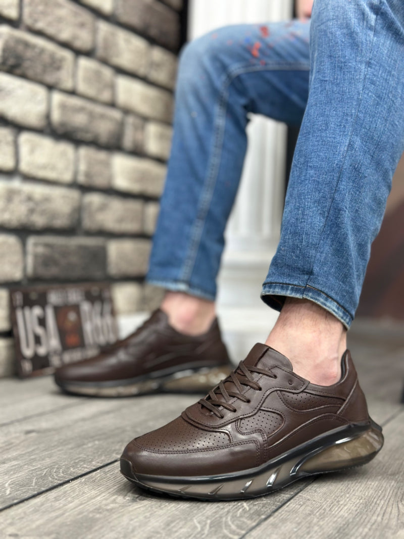 BA0324 Inside and Outside Genuine Leather Comfortable Sole Tan Sneakers Casual Men's Shoes - STREETMODE ™