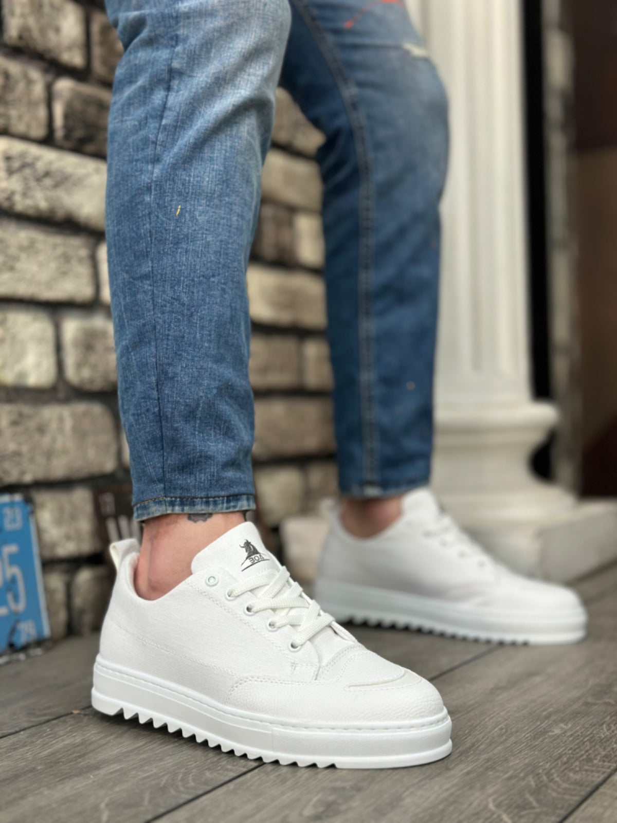 BA0328 Thick High Sole Smile Patterned White Sports Men's Shoes - STREETMODE ™