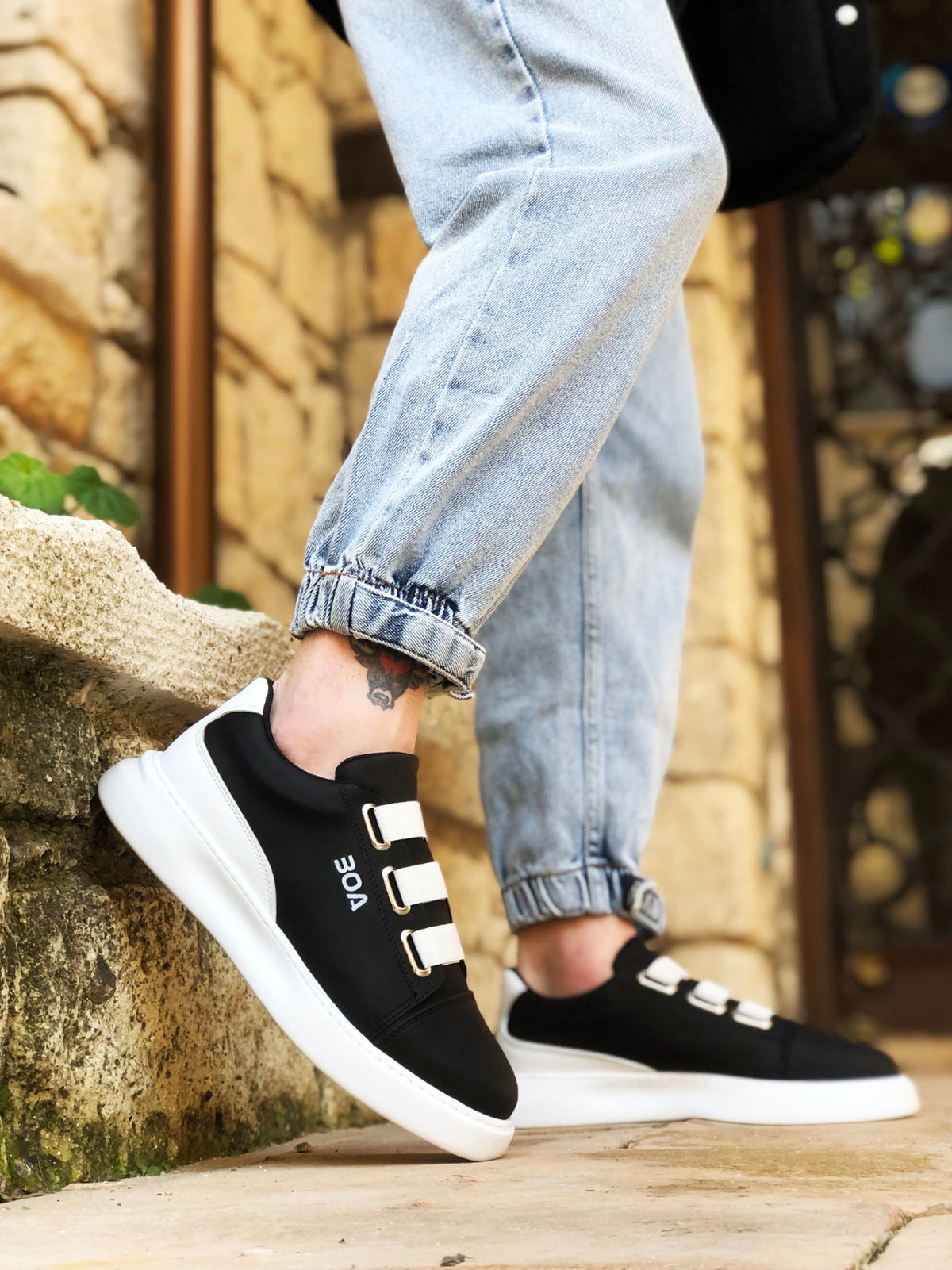 BA0329 3-Stripes Black White Detailed Thick Sole Men's Casual Shoes - STREETMODE ™