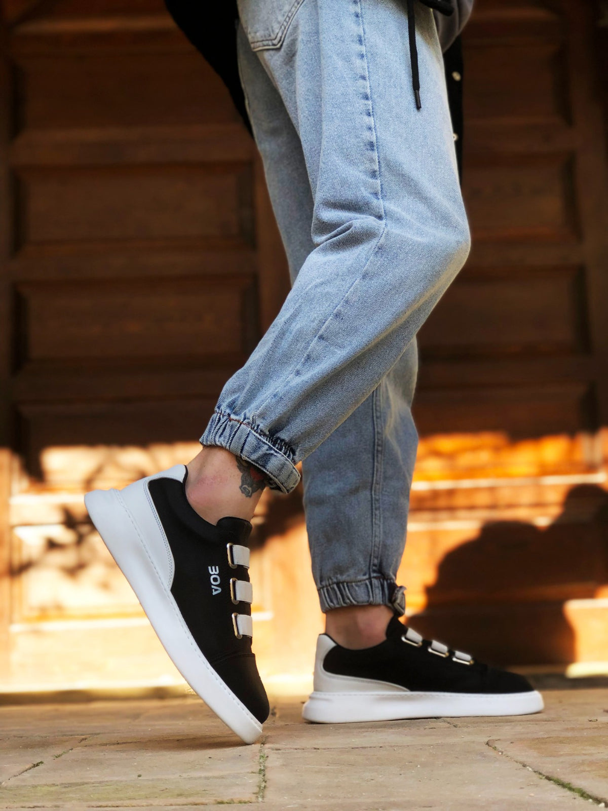 BA0329 3-Stripes Black White Detailed Thick Sole Men's Casual Shoes - STREETMODE ™