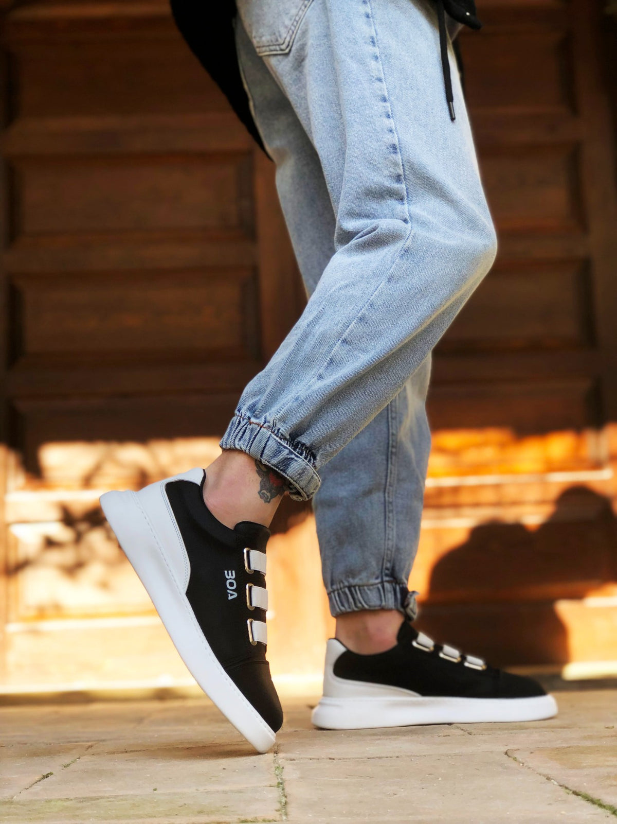 BA0329 3-Stripes Black White Detailed Thick Sole Men's Casual Shoes - STREETMODE ™