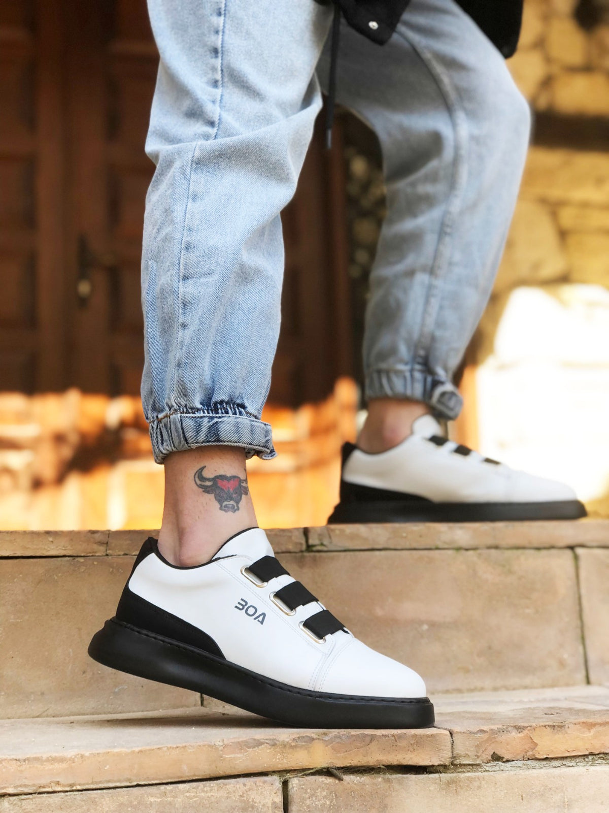 BA0329 3-Stripes White Black Detailed Thick Sole Casual Men's Shoes - STREET MODE ™