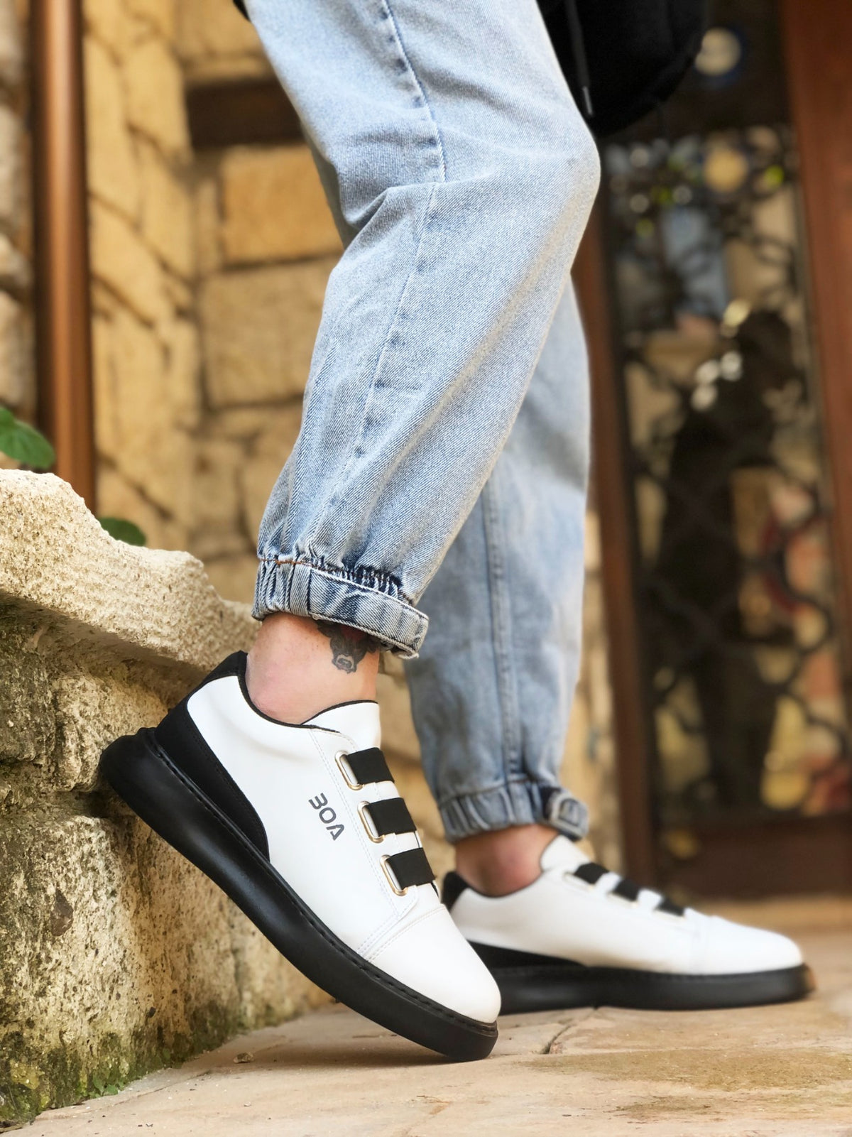 BA0329 3-Stripes White Black Detailed Thick Sole Casual Men's Shoes - STREETMODE ™