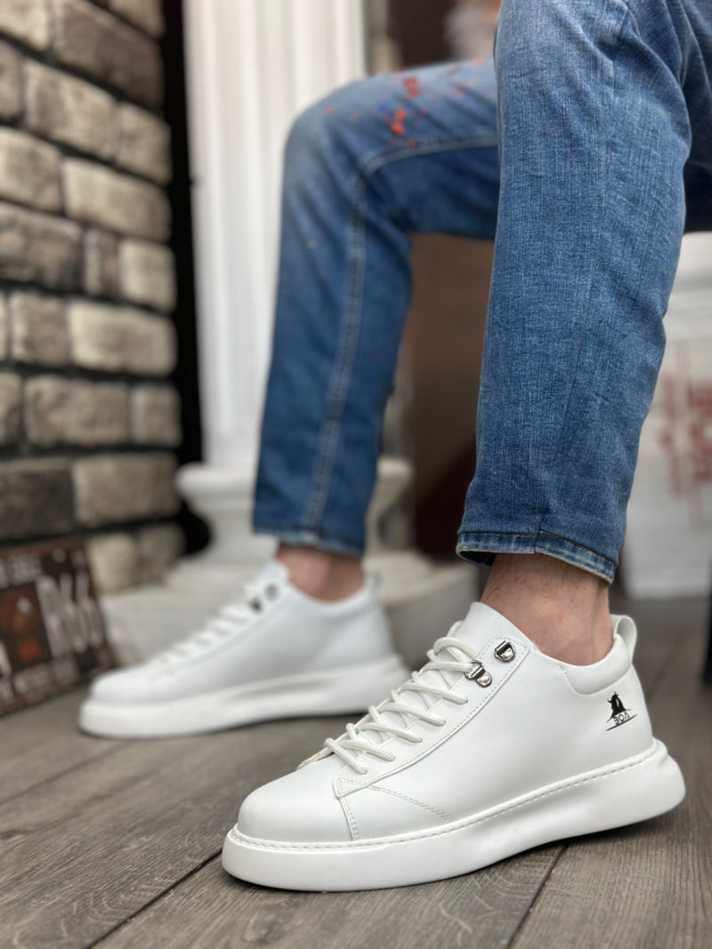 BA0331 Lace-Up Men's High Sole White Skin Sports Shoes - STREETMODE ™