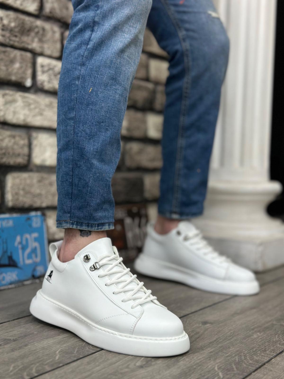 BA0331 Lace-Up Men's High Sole White Skin Sports Shoes - STREETMODE ™