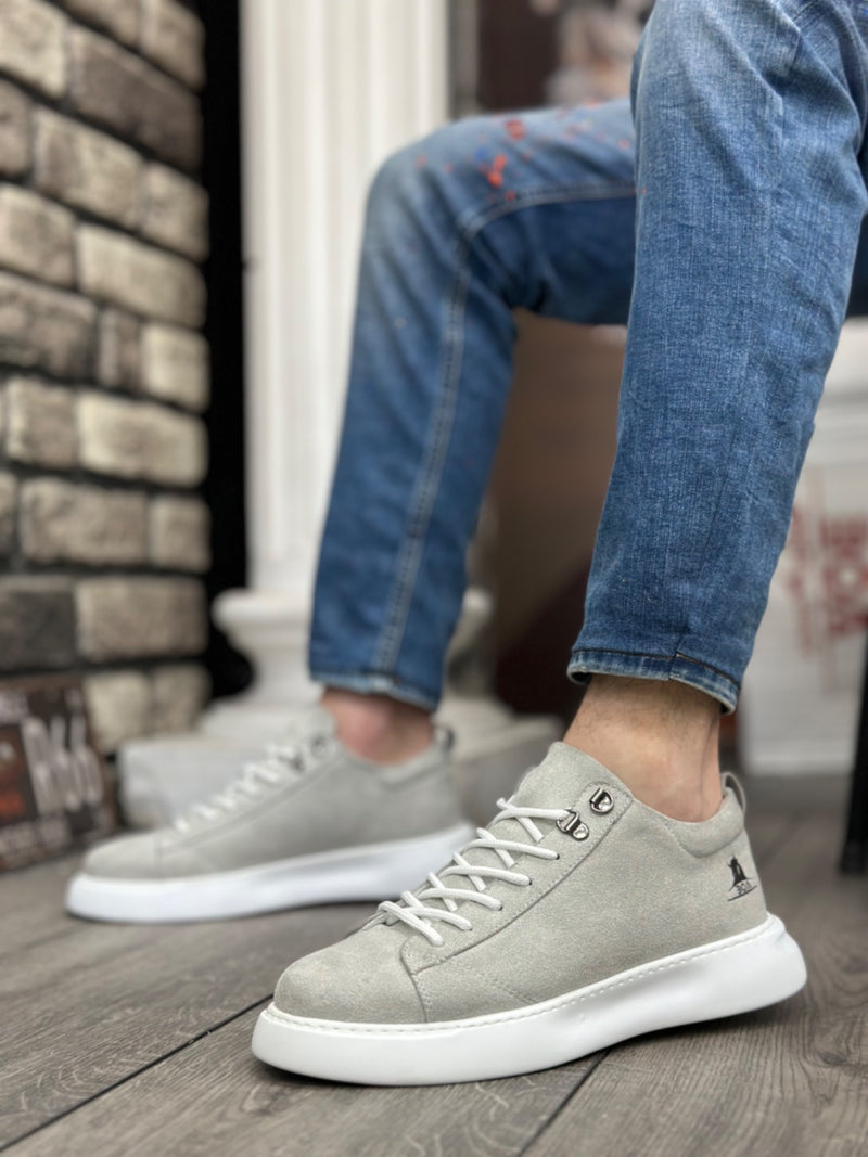 BA0331 Lace-Up Men's High Sole Gray Suede White Sole Sports Shoes - STREETMODE ™