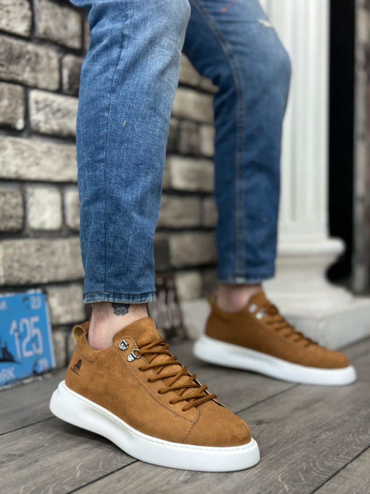 BA0331 Lace-Up Men's High Sole Tan Suede White Sole Sports Shoes - STREETMODE ™