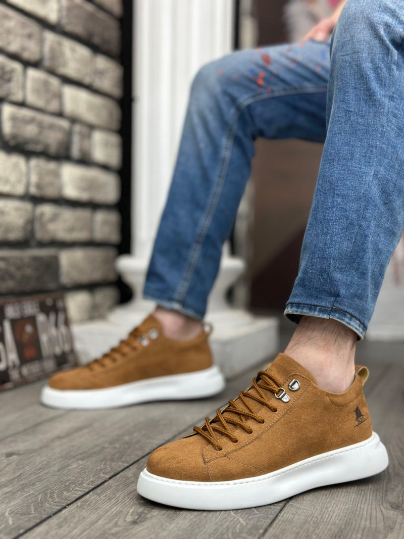 BA0331 Lace-Up Men's High Sole Tan Suede White Sole Sports Shoes - STREETMODE ™