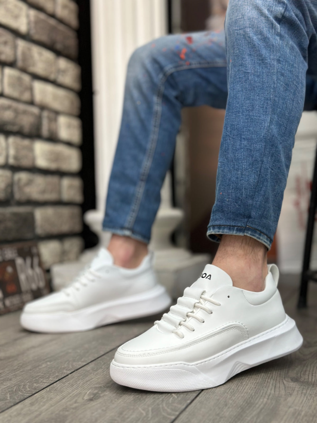 BA0332 Ladder Pattern Lace-Up Men's High Sole White Skin Sports Shoes - STREETMODE ™