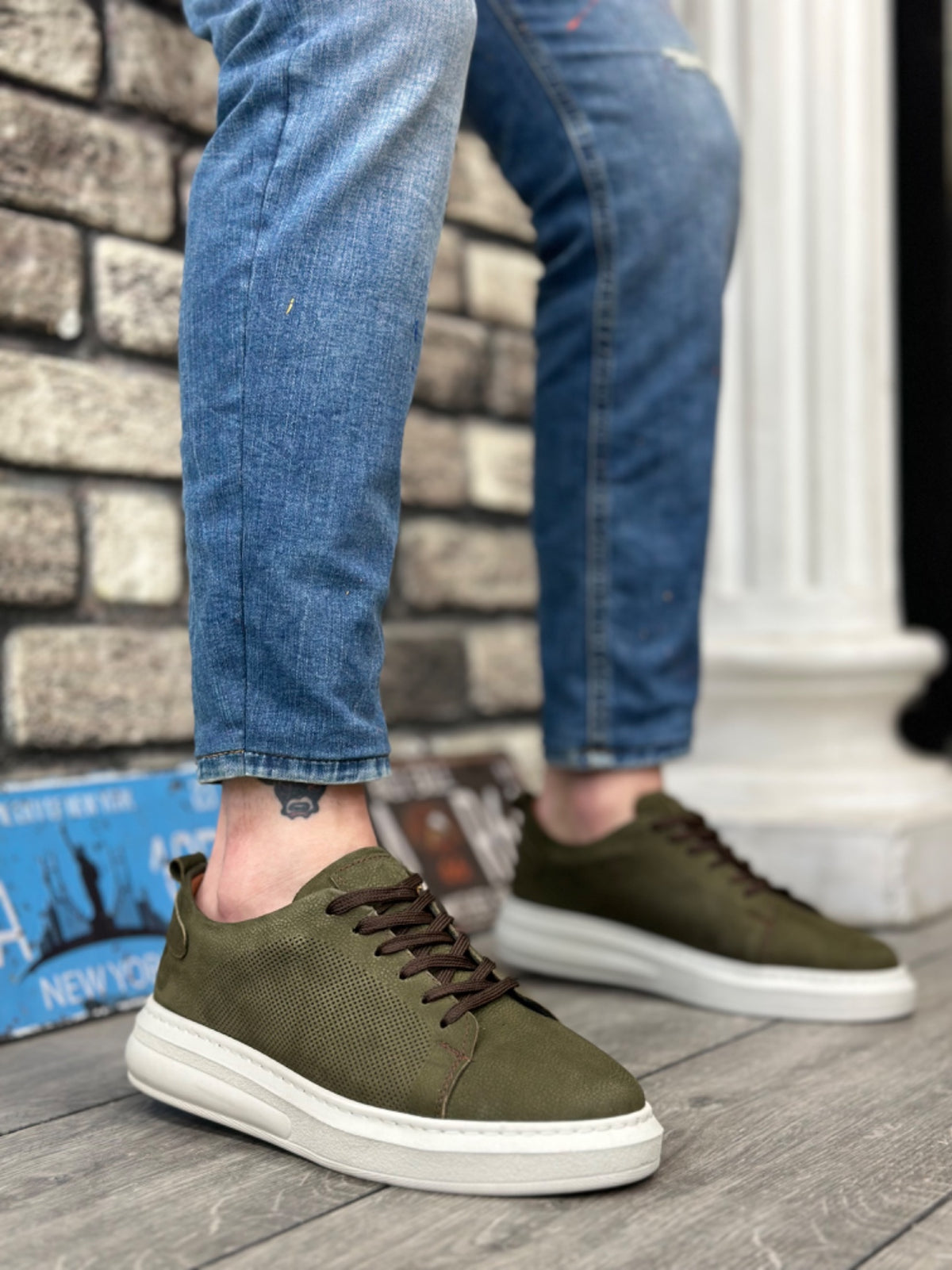 BA0336 Inside and Outside Genuine Nubuck Leather Khaki Lace-Up Casual Men's Shoes - STREETMODE ™