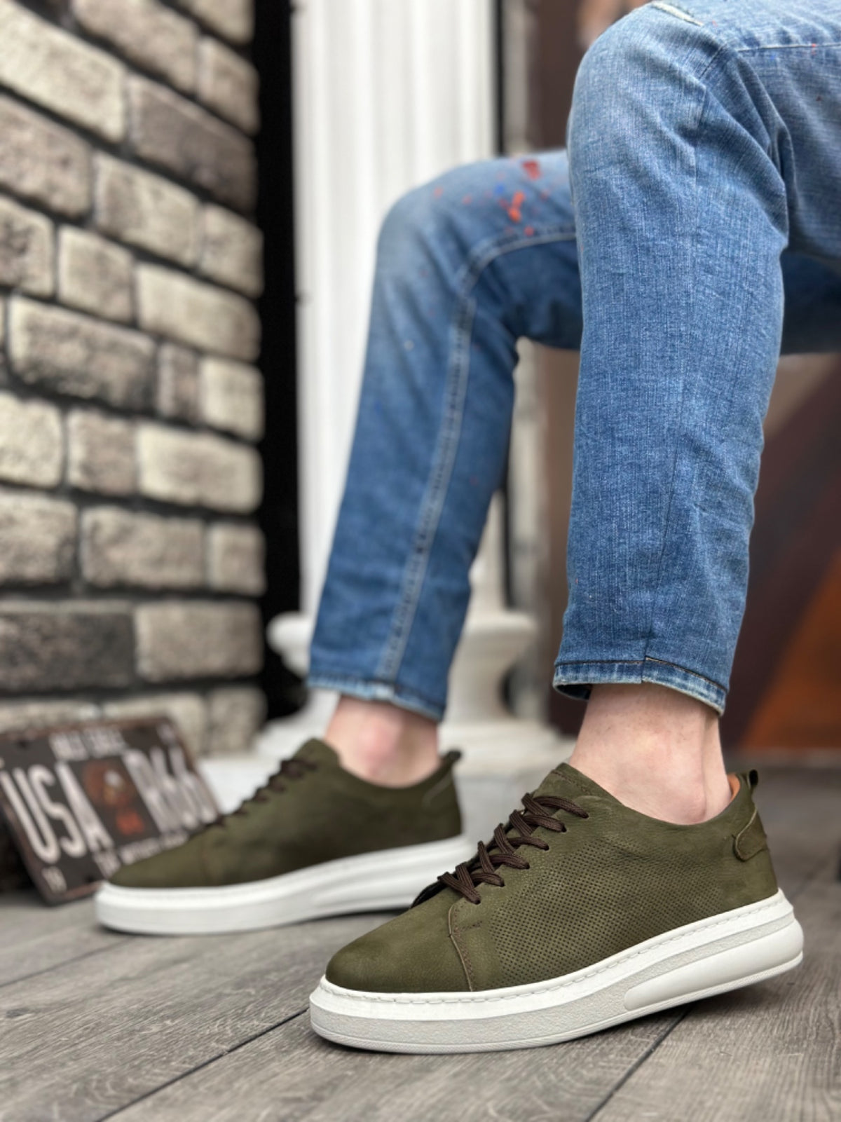 BA0336 Inside and Outside Genuine Nubuck Leather Khaki Lace-Up Casual Men's Shoes - STREETMODE ™