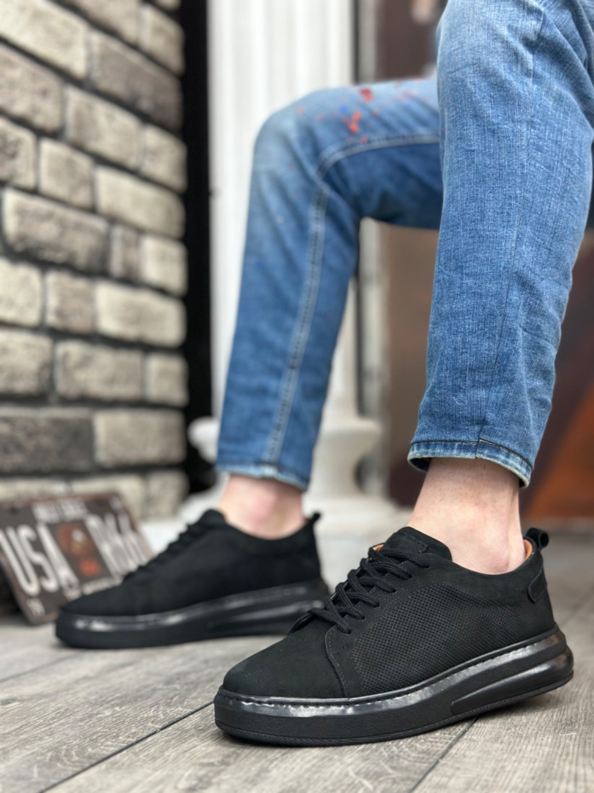 BA0336 Inside and Outside Genuine Nubuck Leather Black Sole Lace Up Casual Men's Shoes - STREETMODE ™