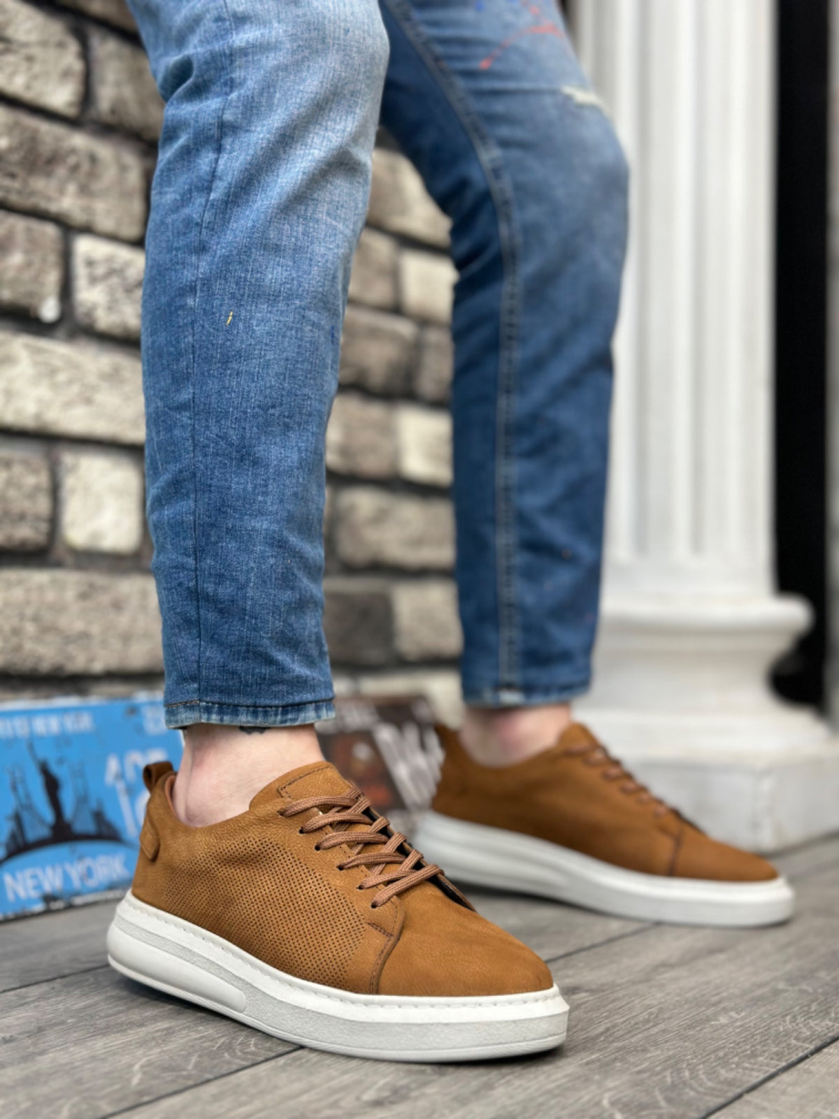 BA0336 Inside and Outside Genuine Nubuck Leather Tan Lace-Up Casual Men's Shoes - STREETMODE ™