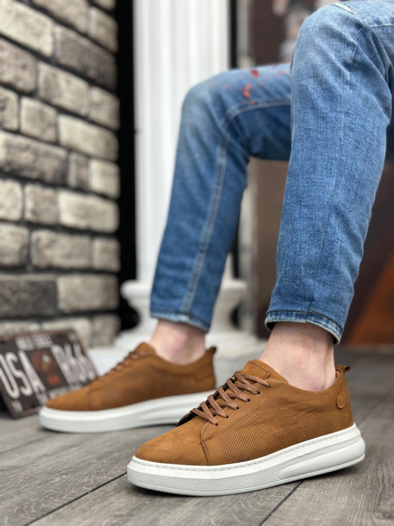 BA0336 Inside and Outside Genuine Nubuck Leather Tan Lace-Up Casual Men's Shoes - STREETMODE ™