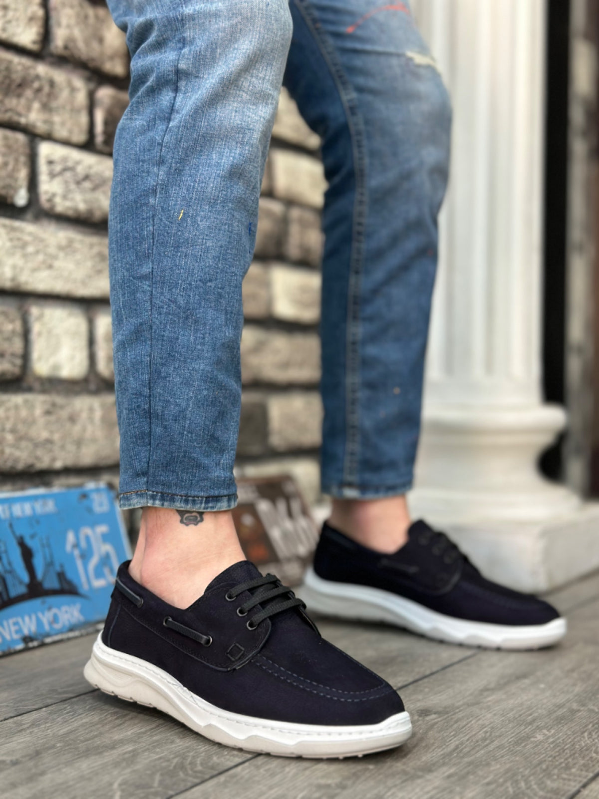 BA0337 Genuine Nubuck Leather Inside and Outside Classic Navy Blue Casual Men's Shoes - STREETMODE ™