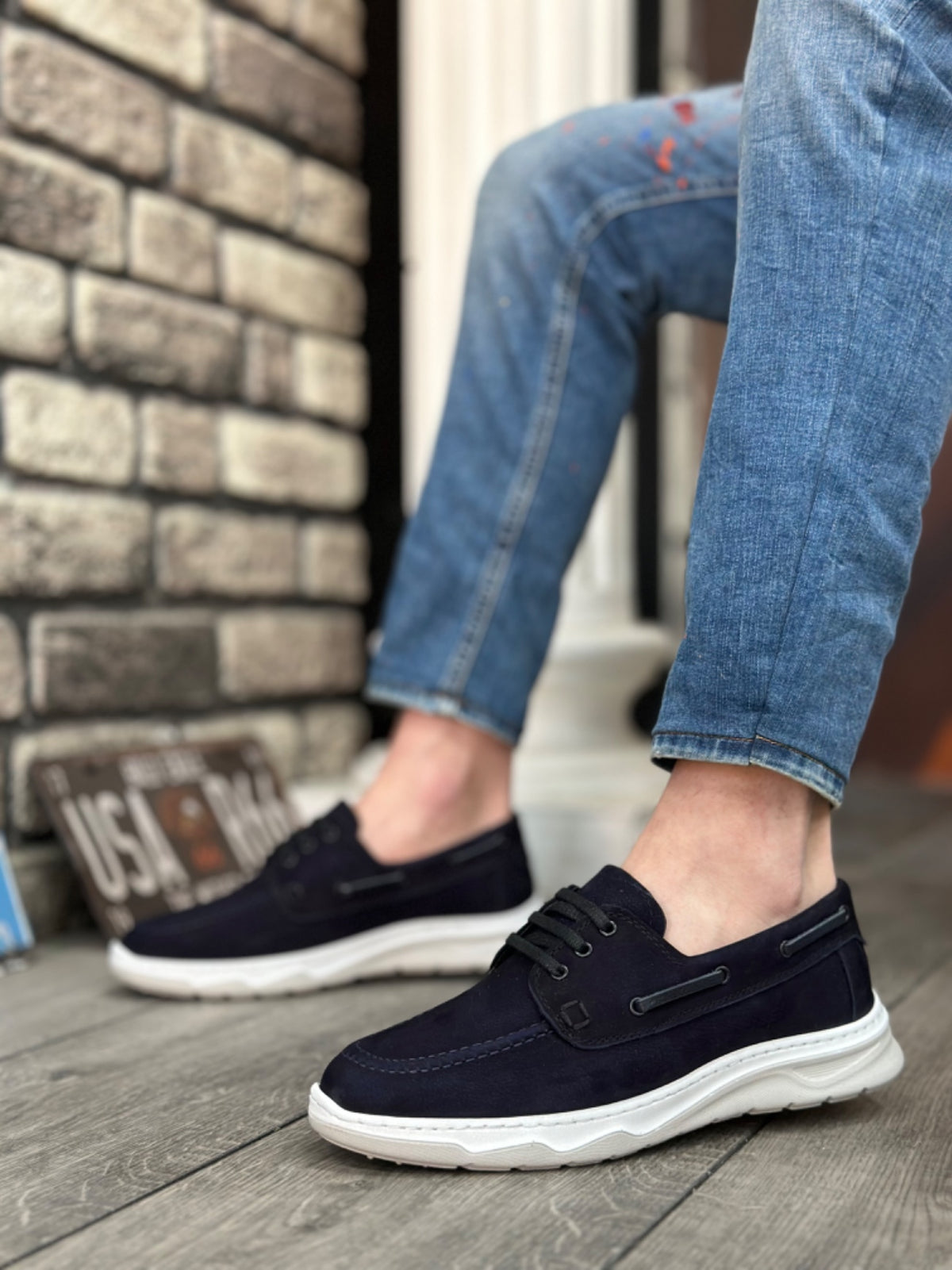 BA0337 Genuine Nubuck Leather Inside and Outside Classic Navy Blue Casual Men's Shoes - STREETMODE ™