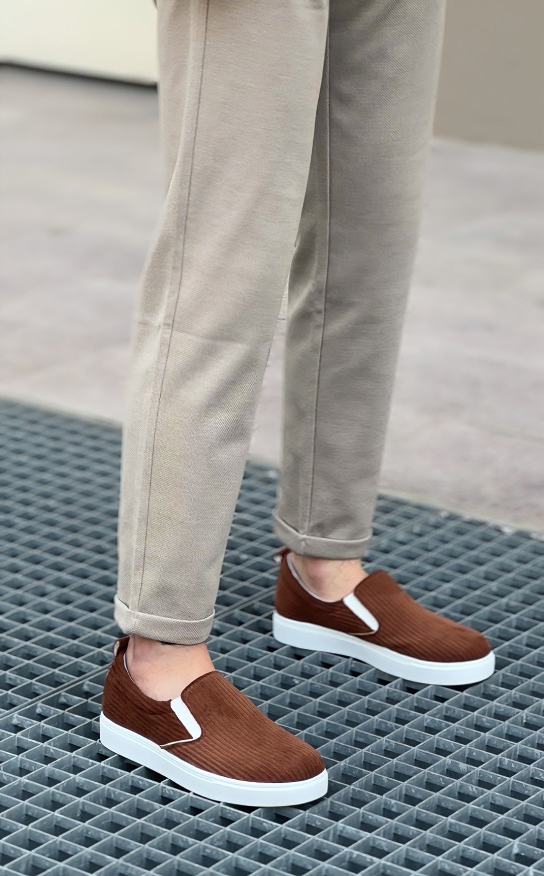 BA0339 Laceless Velvet Brown White Sole Casual Men's Shoes - STREETMODE ™