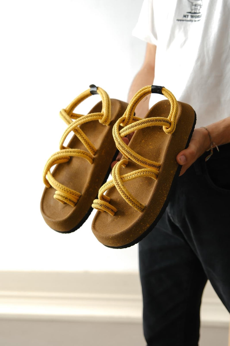 BA0343 Men's Rope Yellow Daily Sandals - STREETMODE ™