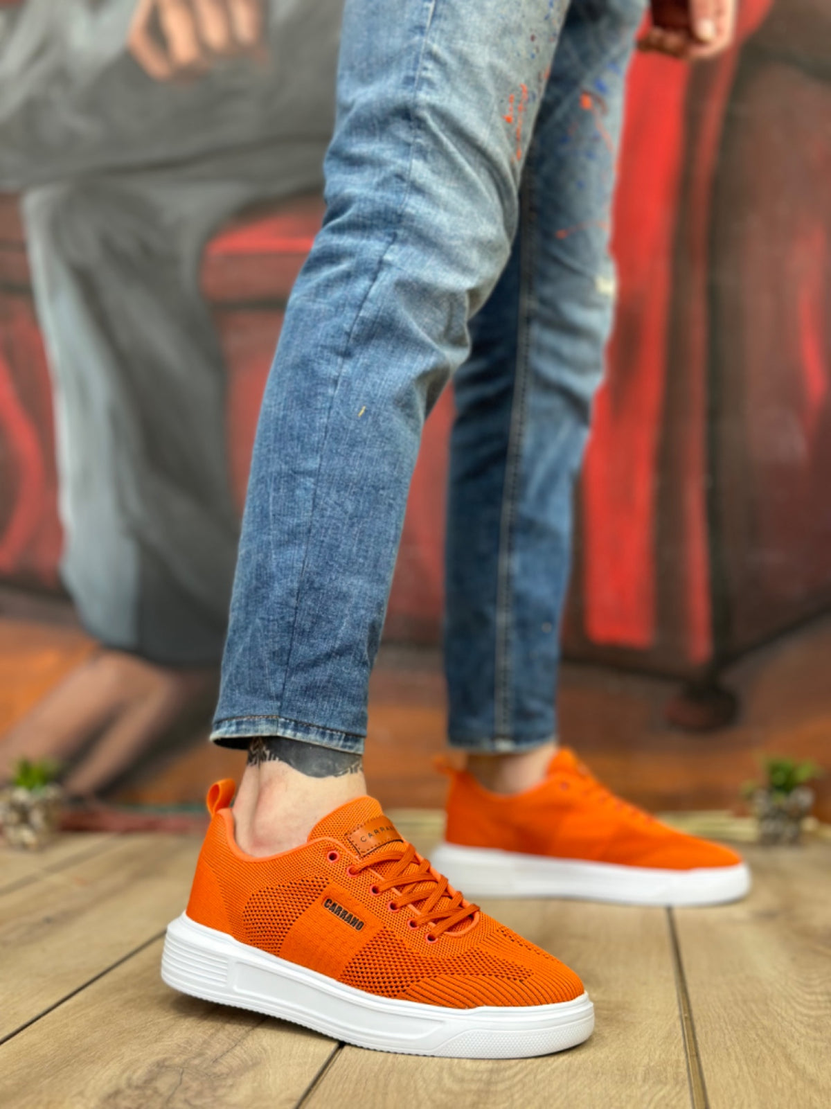 BA0349 Special Knitted Knitwear High Sole Style Orange Color Sports Shoes - STREETMODE ™