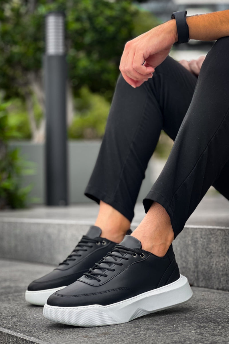 BA0354 Casual Lace-Up Men's High Sole Black Sneakers - STREETMODE ™