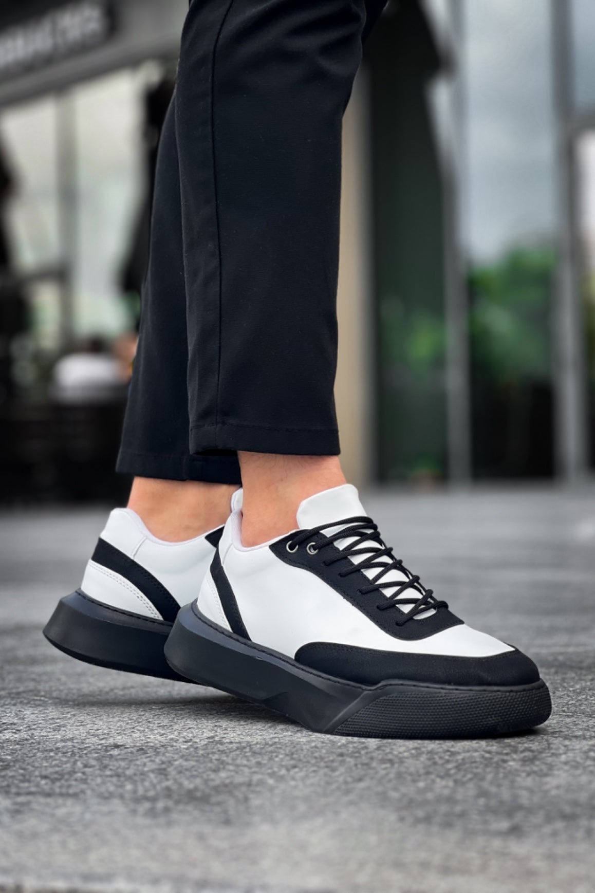 BA0354 Casual Lace-Up Men's High White Black Sole Sneakers - STREETMODE ™