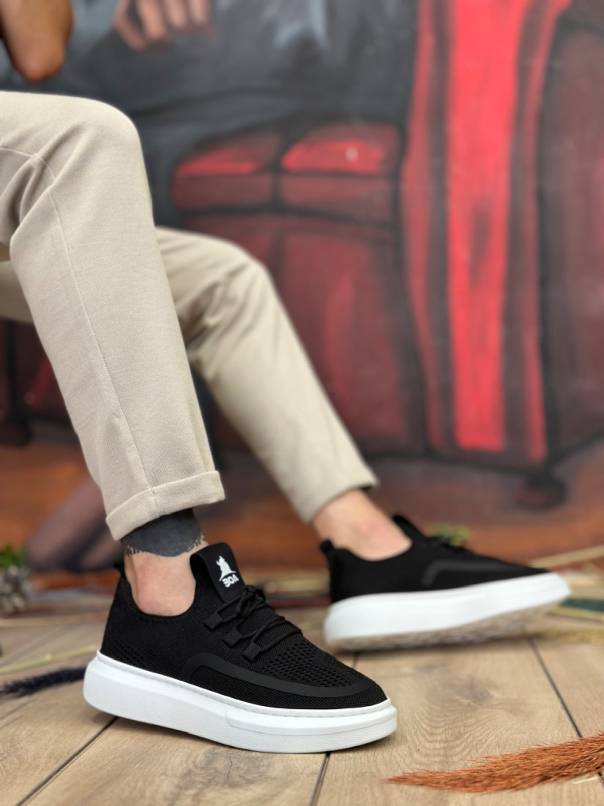 BA0375 Special Knitted Knitwear Style Black Color Sports Shoes