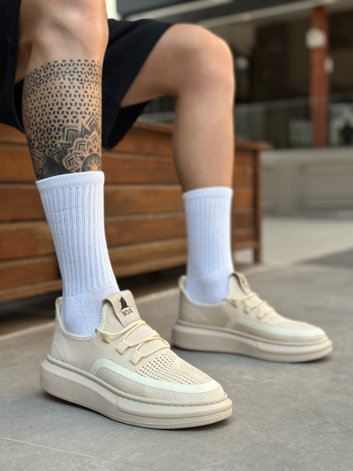 BA0375 Special Knitted Knitwear Style Cream Color Sports Shoes