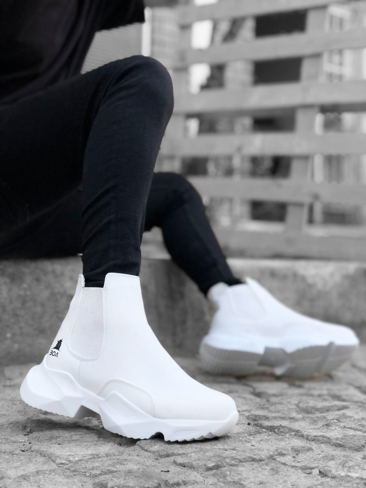 BA0444 Lace-Up Comfortable High Sole White Men's Sports Half Ankle Boots - STREETMODE ™