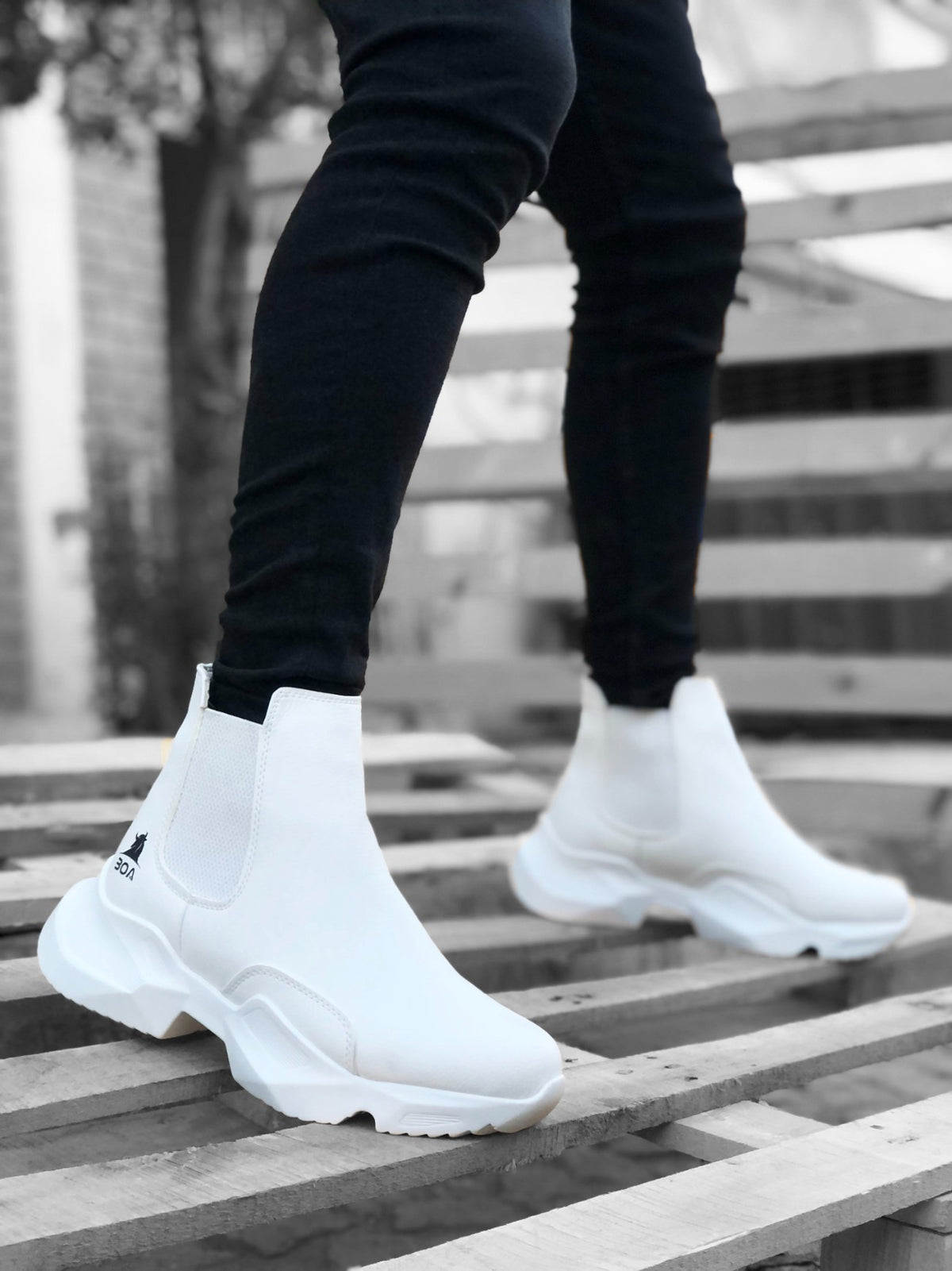 BA0444 Lace-Up Comfortable High Sole White Men's Sports Half Ankle Boots - STREETMODE ™