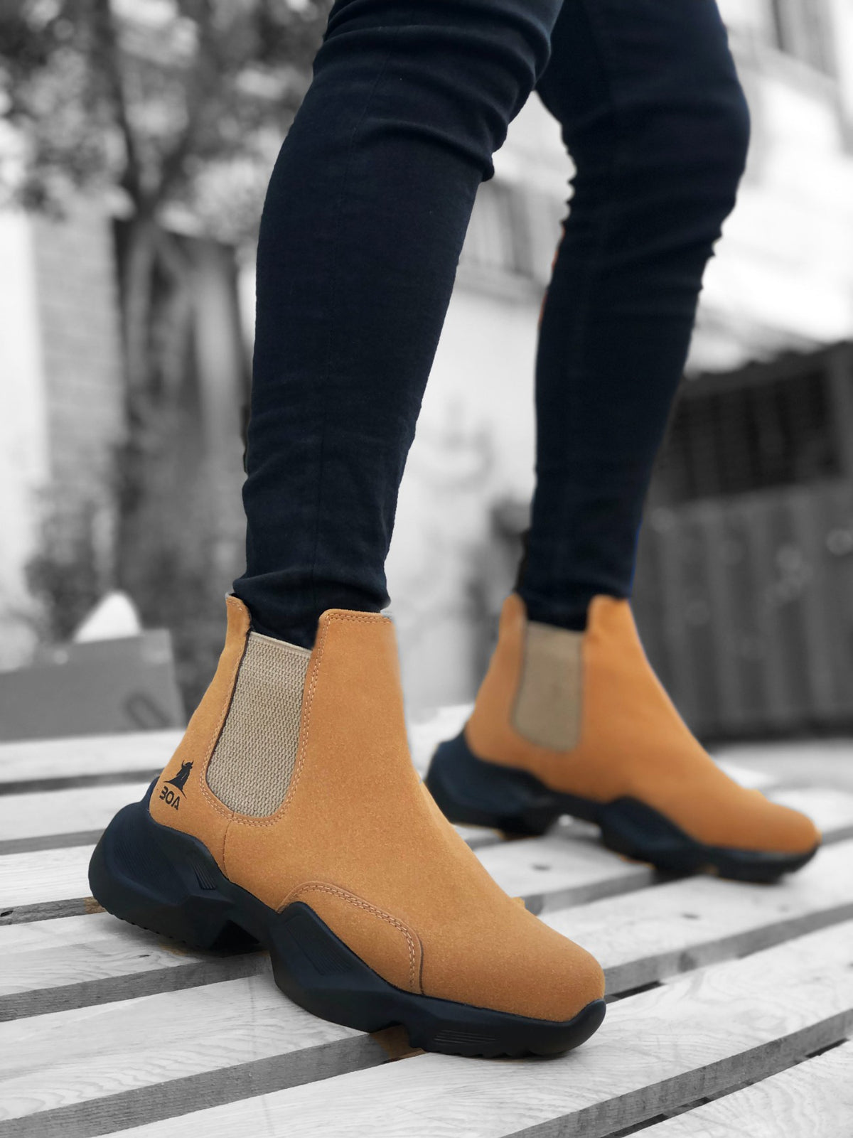 BA0444 Laceless Comfortable High Sole Camel Men's Sports Half Ankle Boots - STREETMODE ™