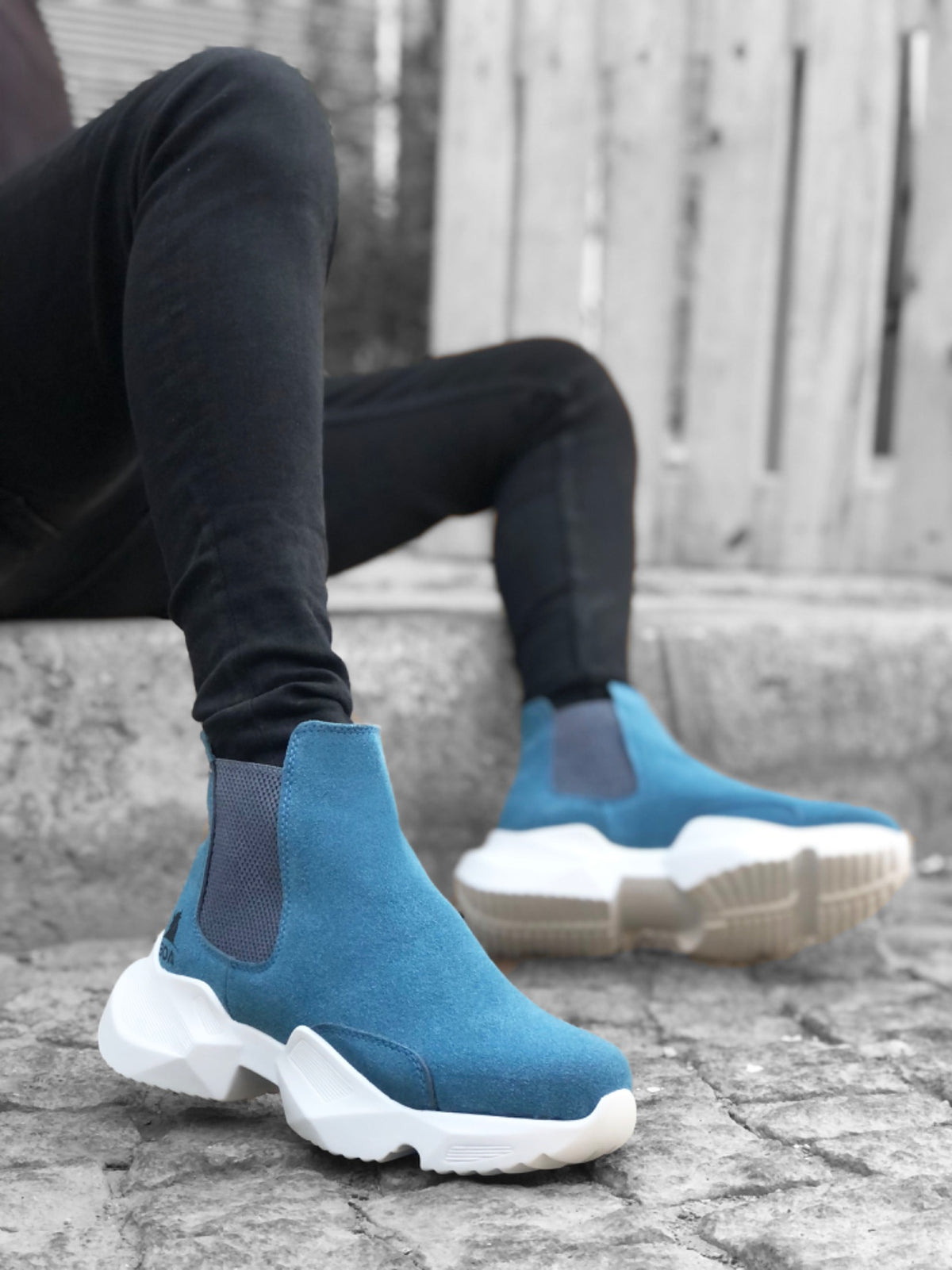 BA0444 Laceless Comfortable High Sole Blue Men's Sports Ankle Ankle Boots - STREETMODE ™