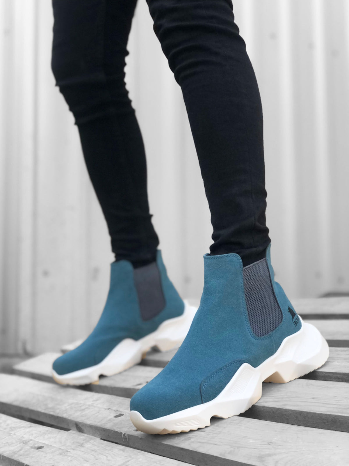 BA0444 Laceless Comfortable High Sole Blue Men's Sports Ankle Ankle Boots - STREETMODE ™