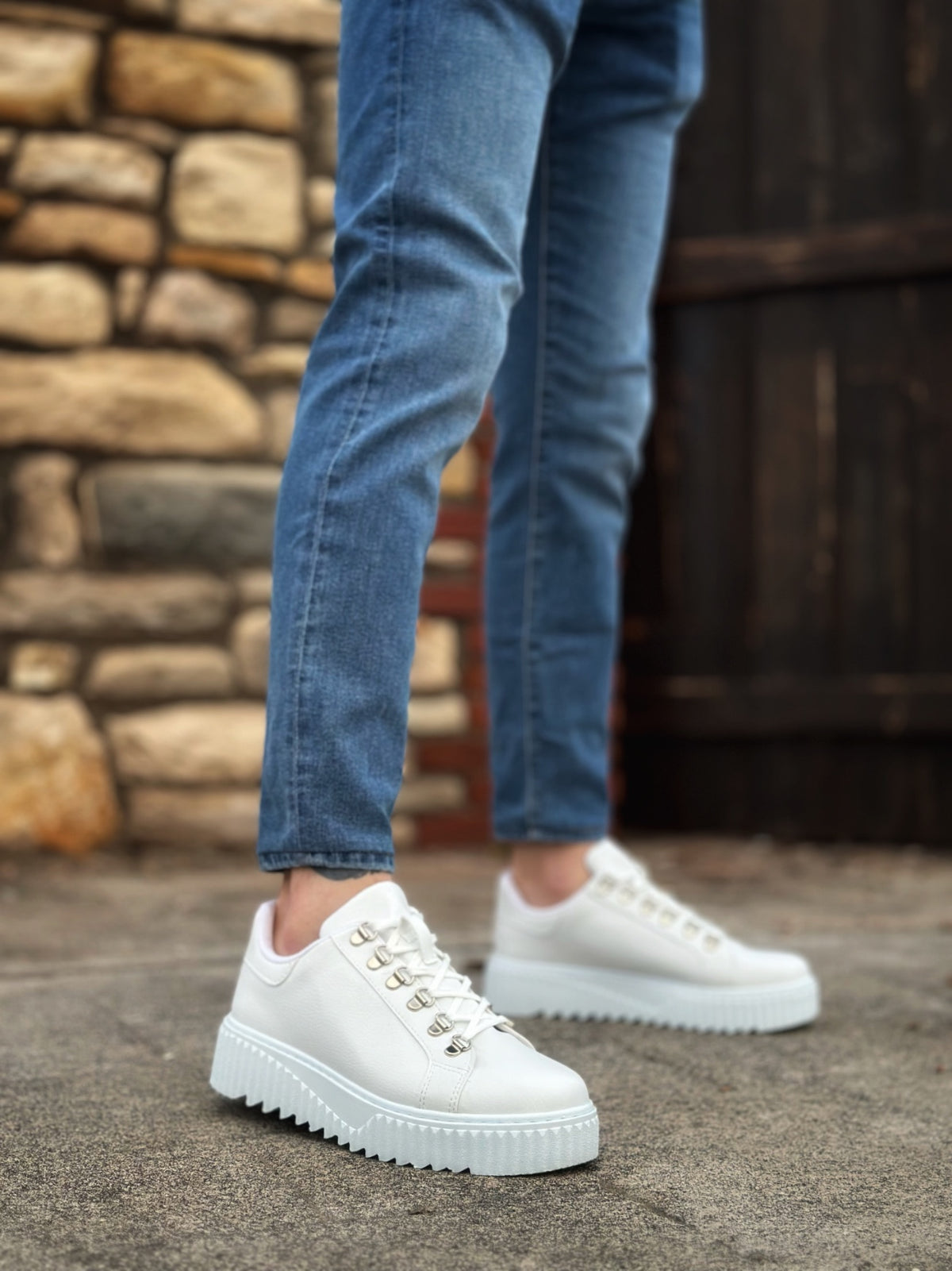 BA0505 Hook Laced White Color High Soled Casual Shoes - STREETMODE ™