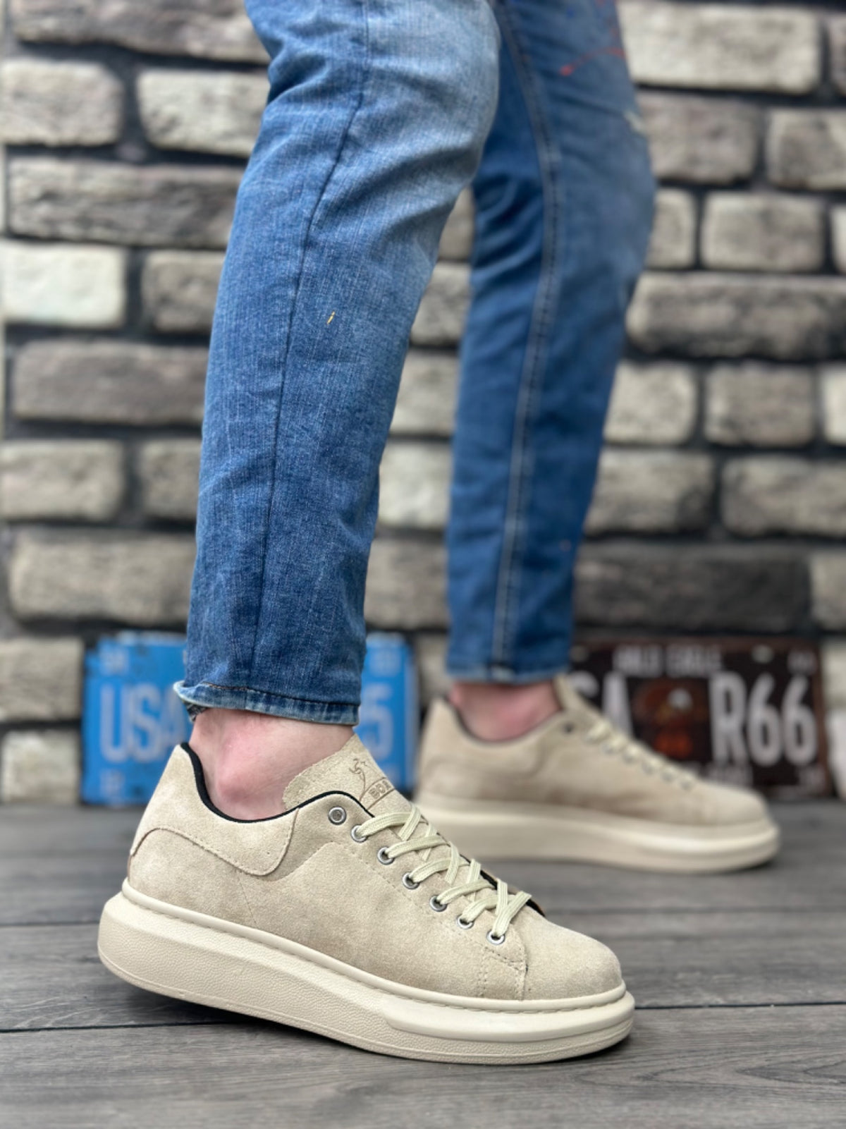 BA0547 Thick High Cream Sole Cream Suede Lace-Up Sports Men's Shoes - STREETMODE ™
