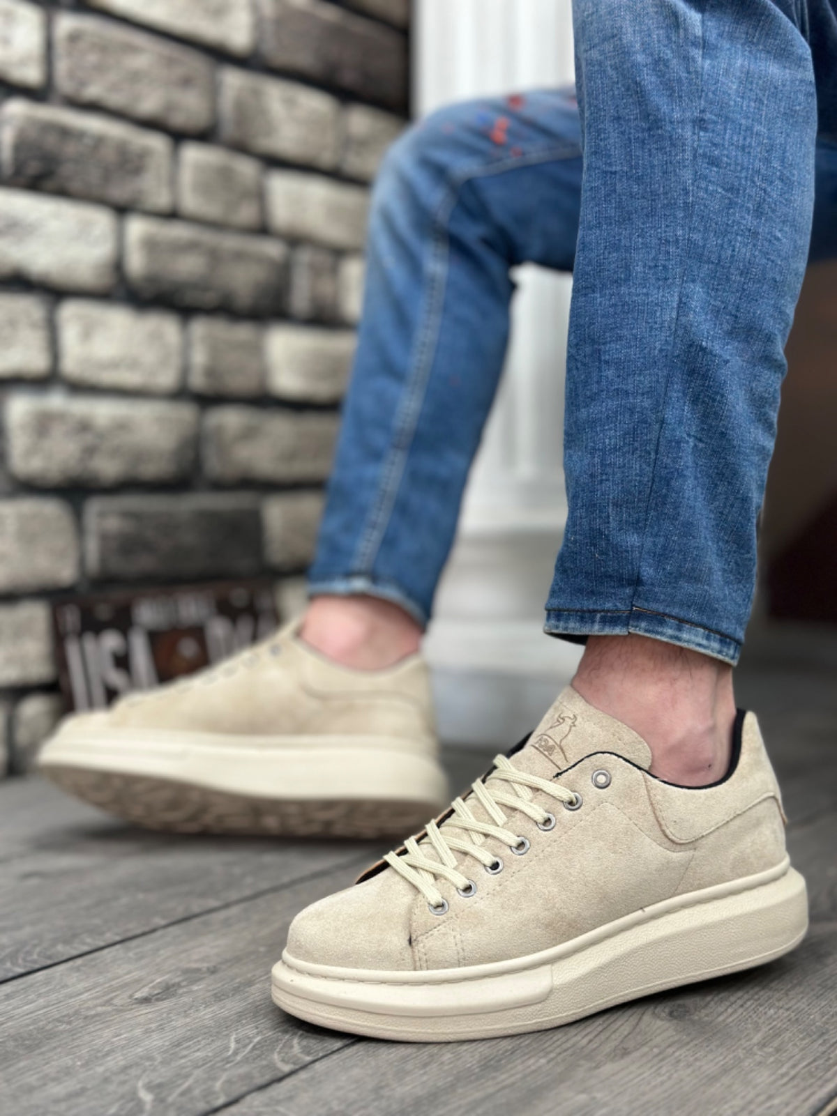 BA0547 Thick High Cream Sole Cream Suede Lace-Up Sports Men's Shoes - STREETMODE ™