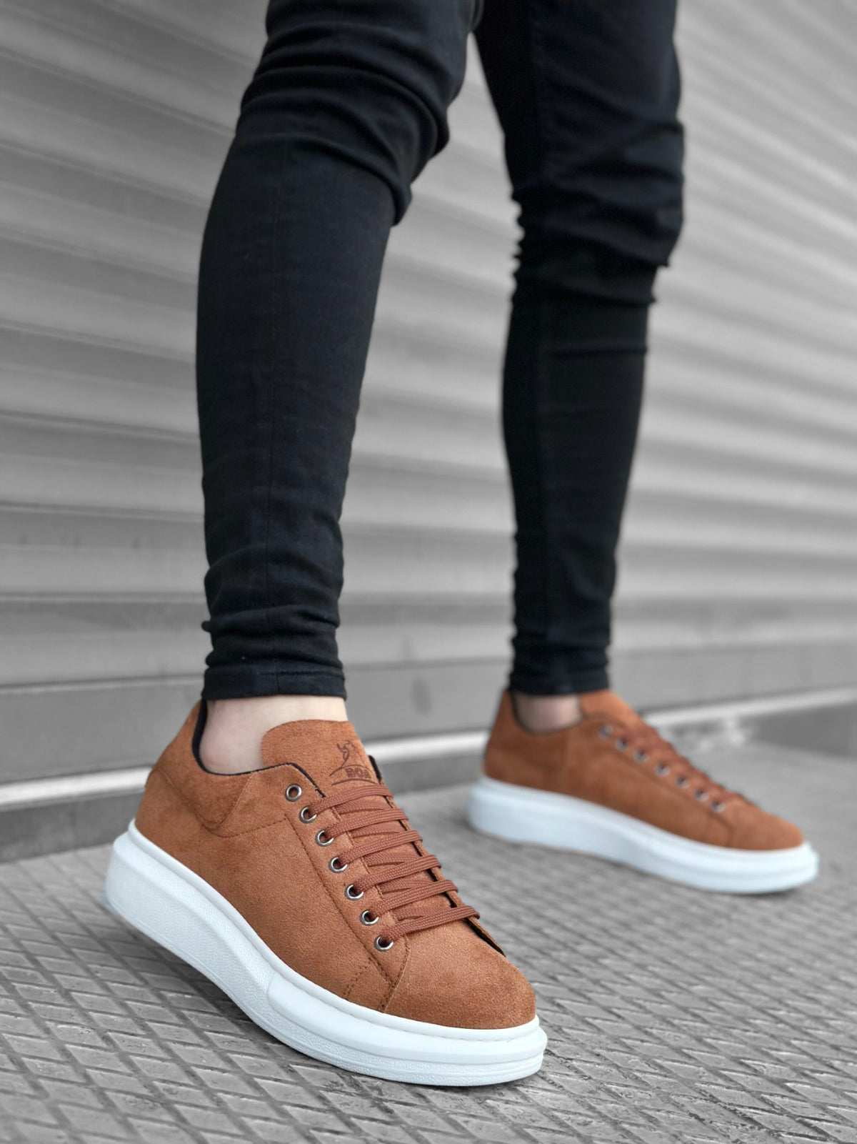 BA0547 Thick High Sole Tan Suede Lace-up Sports Men's Sneakers Shoes - STREETMODE ™