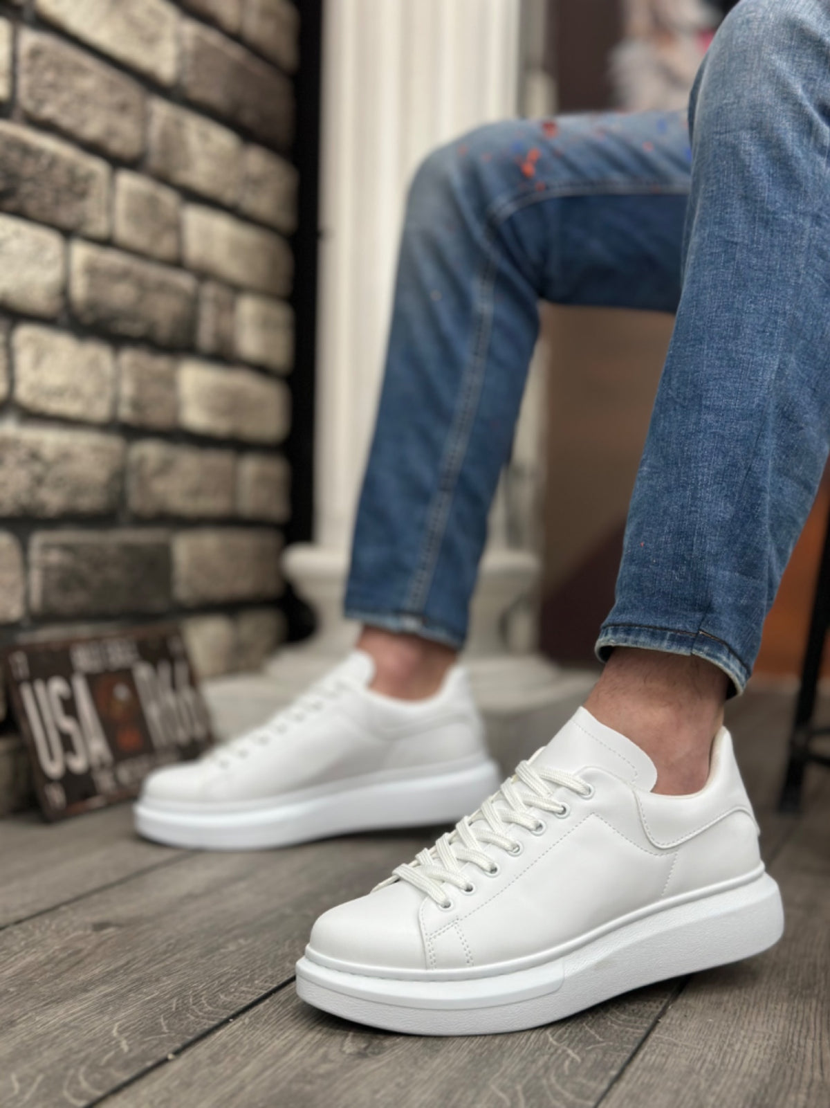 BA0547 BOA Thick High Sole White Lace-Up Sports Men's Shoes - STREETMODE ™