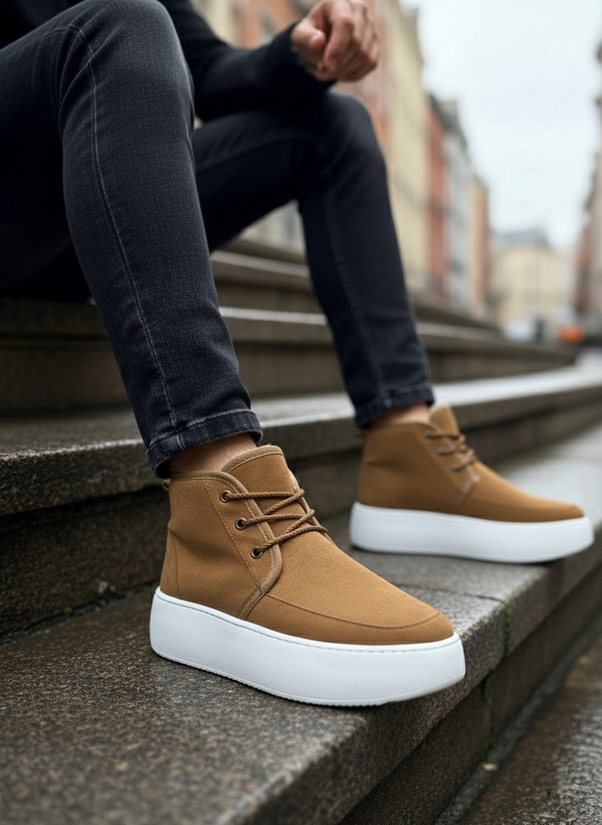 BA0550 Men's Brown Laced Sport Boots with Fur Inside