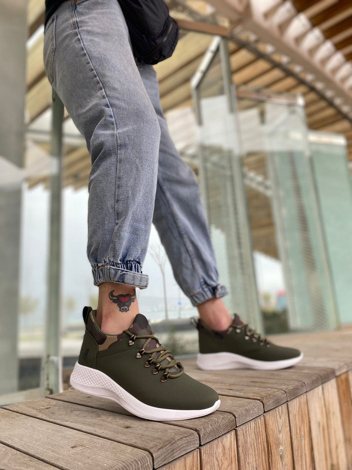 BA0601 Lace-up Comfortable High Sole Khaki camouflage Casual Men's Sneakers - STREETMODE ™