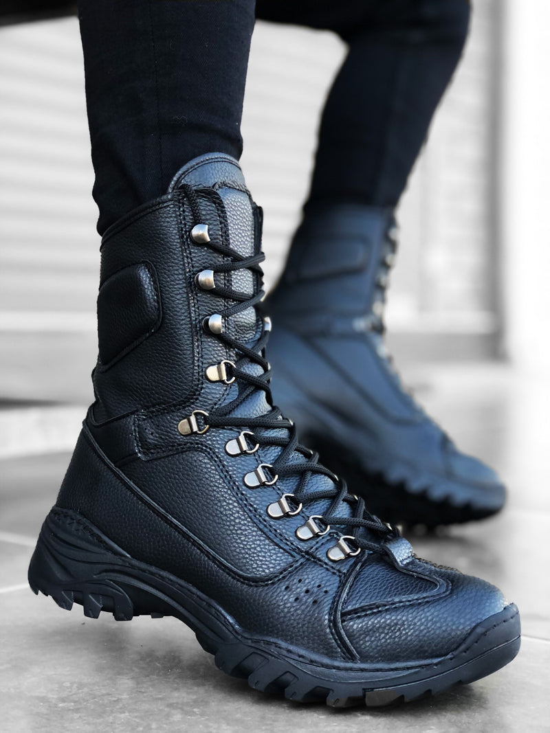 BA0605 Lace-up Black Skin Military Boots - STREETMODE ™